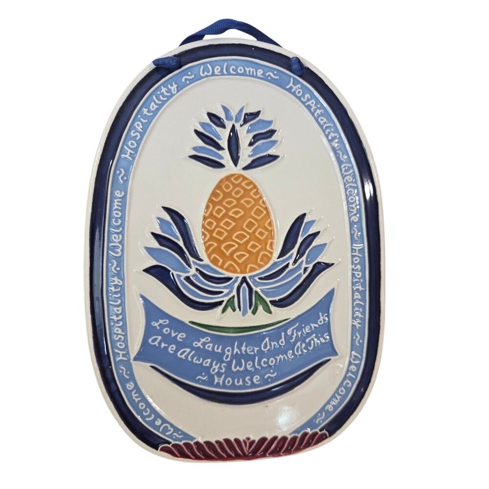 Vtg J Duban Handmade Ceramic Wall Hanging Pottery Pineapple Hospitality Tile